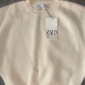 Zara Women's Soft Cream Crew Neck Sweater